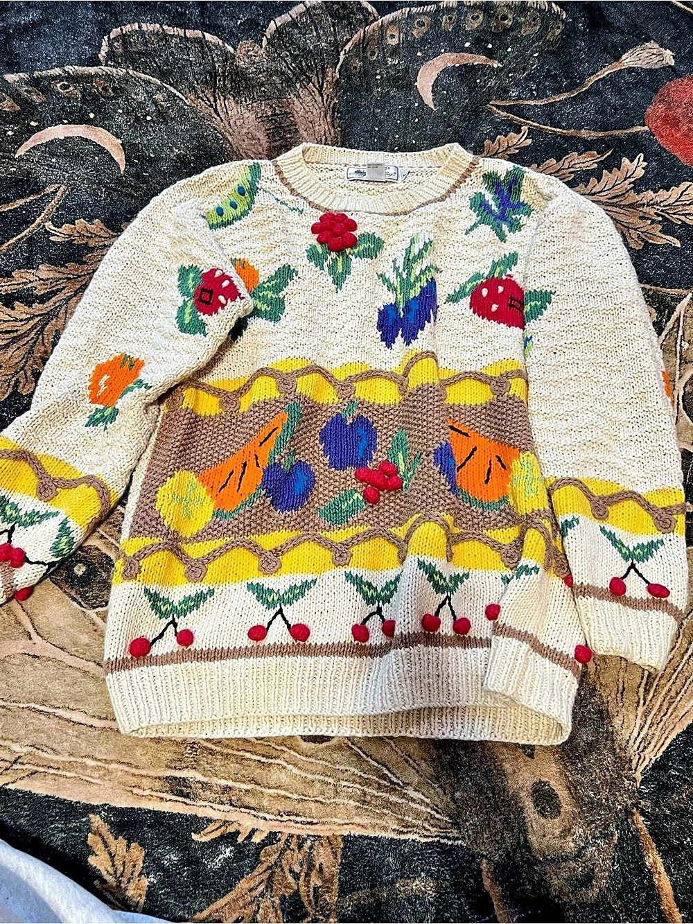 Penny for Her Wear Embroidered Floral Sweater in Cream & Multicolor Size Medium